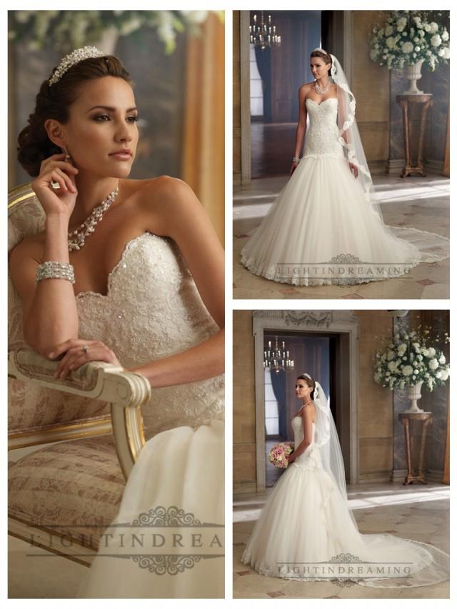 wedding photo - Strapless A-line Sweetheart Wedding Dresses with Scalloped Droppd Waist