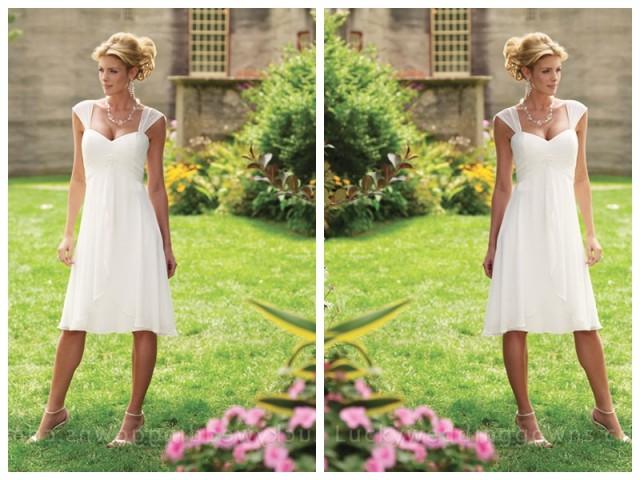 wedding photo - Chiffon Tea-length A-line Sweetheart Bridal Dress with Tapered Straps