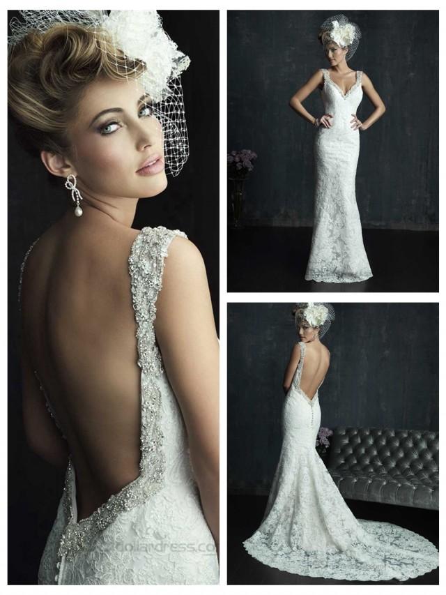 wedding photo - Beaded Straps Plunging Neckline Wedding Dresses with Low Back