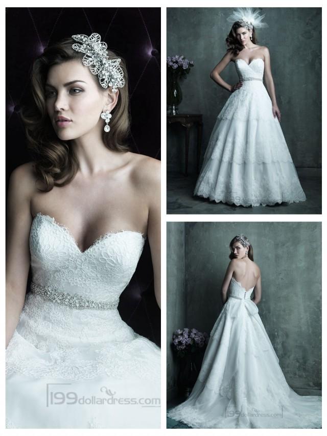 wedding photo - Strapless Sweetheart Lace Layered Ball Gown Wedding Dresses