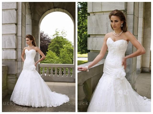 wedding photo - Strapless Chapel Train A-line Wedding Gown with Sweetheart Neckline