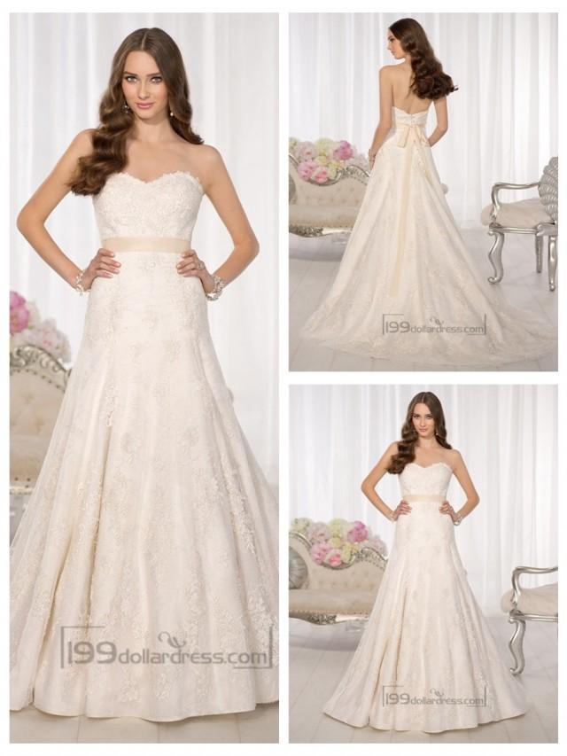 wedding photo - Strapless Sweetheart A-line Simple Lace Wedding Dresses