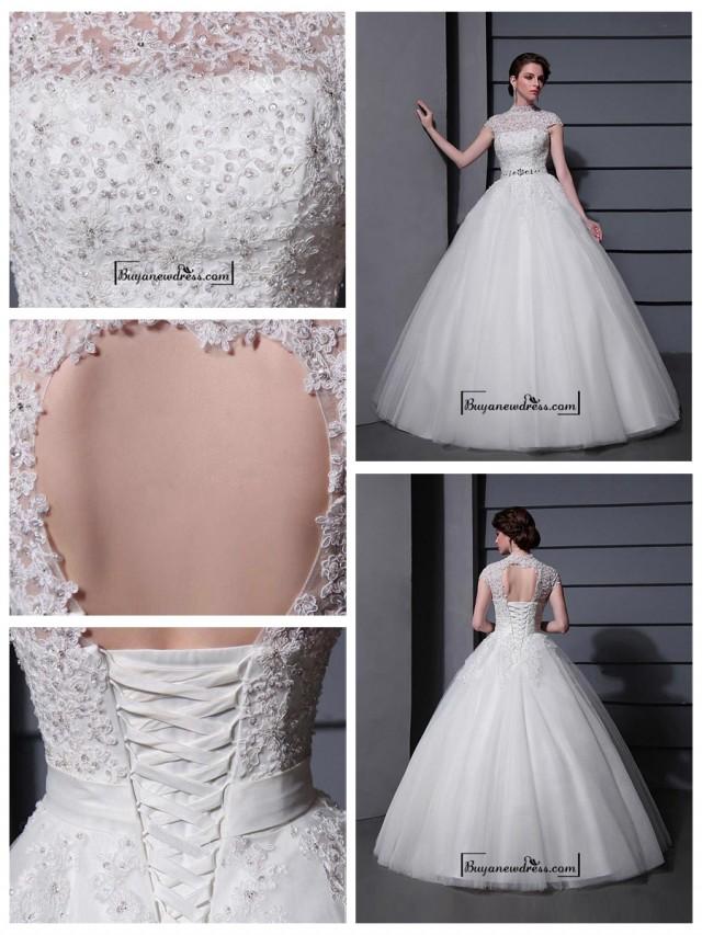 wedding photo - Amazing Tulle&Satin Ball gown Illusion High Natural Waistline Wedding Dress