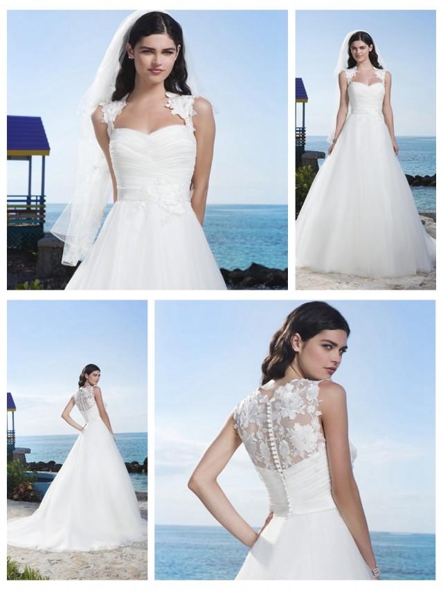 wedding photo - Queen Anne Neckline And V-Ruched Bodice Accented By A Satin Waistband Tulle Ball Gown