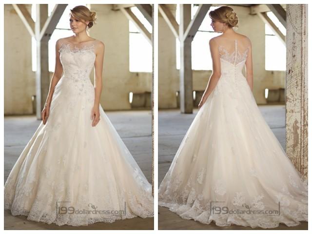 wedding photo - Stunning A-line Illusion Neckline & Back Lace Wedding Dresses