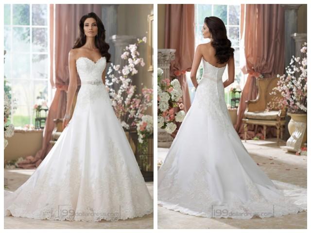 wedding photo - Strapless Sweetheart A-line Lace Appliques Wedding Dresses