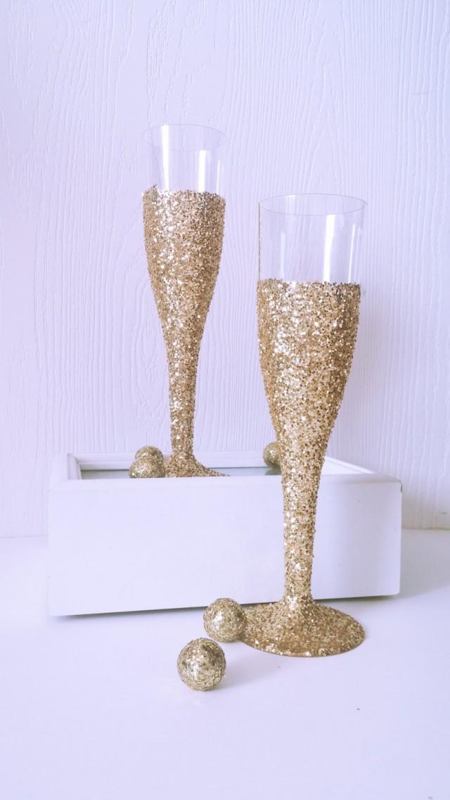 Gold Glitter Champagne Flutes Bachelorette Party Decor Wedding Table Setting Bridal Shower