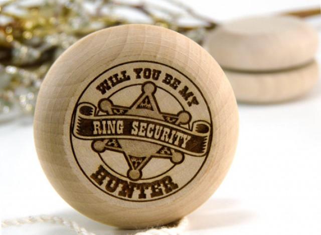 wedding photo - Personalized Yo-Yo - Ring Bearer Ask Gift - Will you be my Ring Security - Laser Engraved Wood Yoyo - Great favor for kids in your wedding