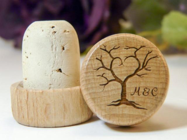 wedding photo - Personalized Tree of Life Wedding Favor Wine Stopper - Laser Engraved Bottle Topper Customized with your names/initials/short phrase - FAST!