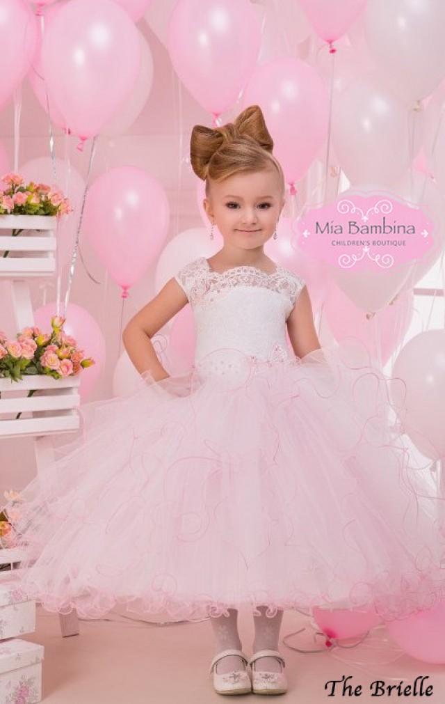 wedding photo - Pink Flower Girl Dress, Baby girl dress, Blush flower girl dress, ivory tulle dress, lace flower girl dress, country flower girl dress