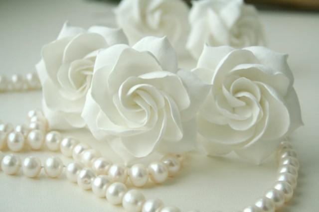 wedding photo - White bridal hair flower gardenia, Bridal flower hair clip, Wedding hair flower, Wedding hair pin, Bridal hair pin, Flower hair pin