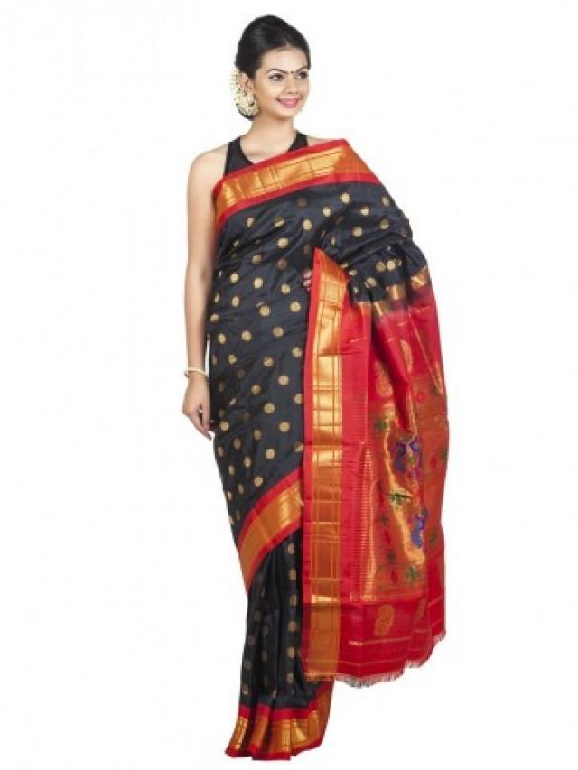 wedding photo - Black handloom paithani saree with red borders