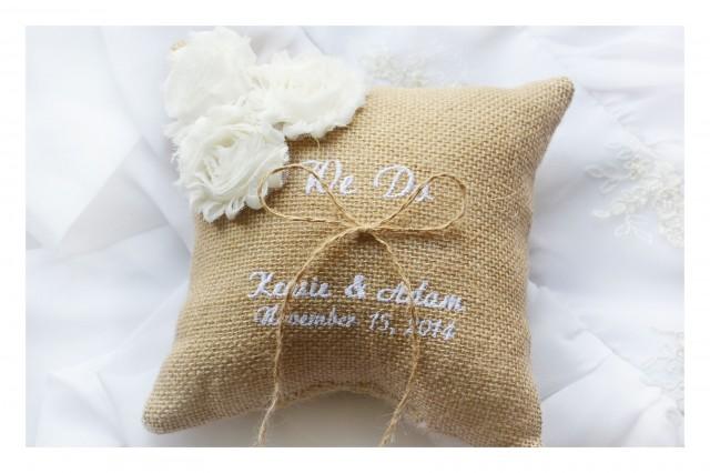 wedding photo - We Do Wedding ring pillow , ring beare pillow , ring pillow with flowers , personalized wedding pillow