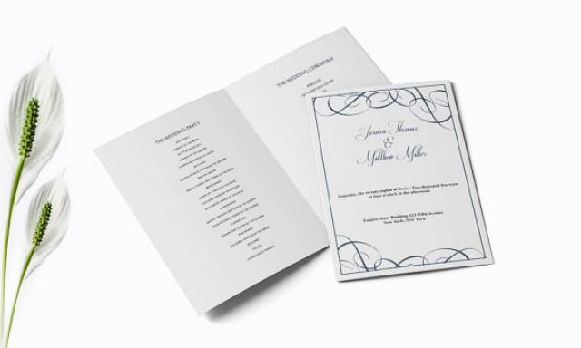 wedding photo - Printable Wedding Program Templates - Editable PDF - 8.5 x 11 Navy Swirls Foldover Wedding Ceremony Program - Instant Download DIY You Print