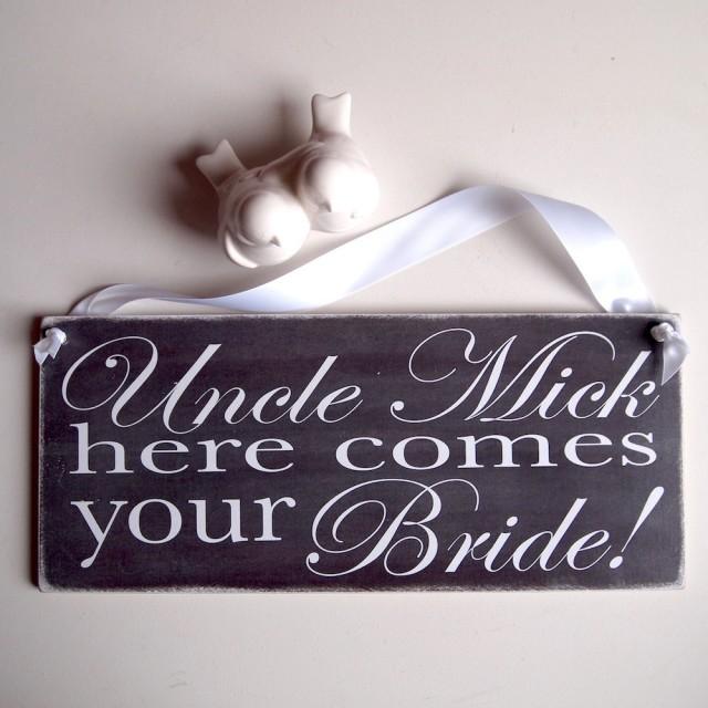 wedding photo - Personalised Here Comes Your Bride Ring Bearer Page Boy Chalkboard Monochrome Wedding Sign Aisle Plaque