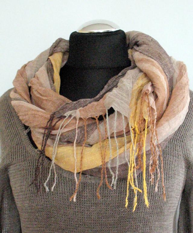 wedding photo - Natural Linen Scarf Striped Unisex Gray Brown Beige Shawl Organic Spring mothers day gift SALE 20% - 31.20 USD, was 39 USD.