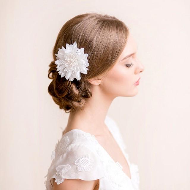 wedding photo - Bridal Hair Flower Dahlia - Bridal Silk Flower Hair Clip - Wedding Hair Flower - Bridal Hair Piece Dahlia - Ivory, white