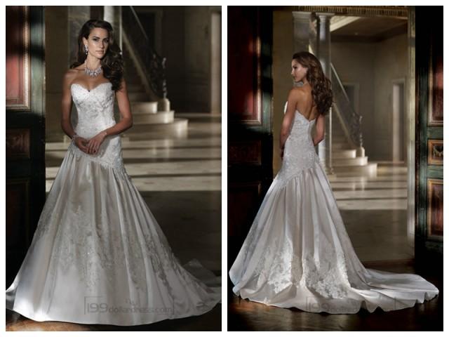 wedding photo - Strapless A-line Sweetheart Lace Applique Beaded Wedding Dresses