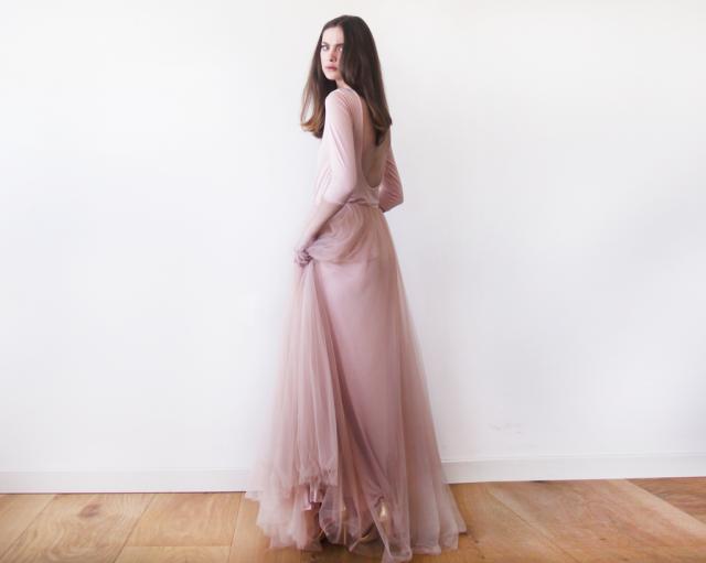 wedding photo - Backless Blush Pink Formal Maxi Tulle Dress by Blushfashion