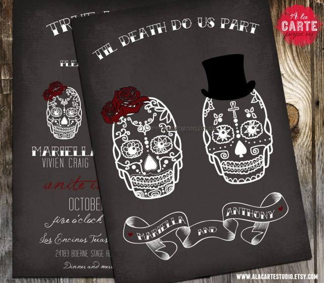 Til Death Do Us Part Chalkboard Inspired Wedding Invitation - Skull Wedding Alternative wedding Offbeat wedding