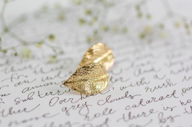 wedding photo - Raywood Gold Leaf Earrings