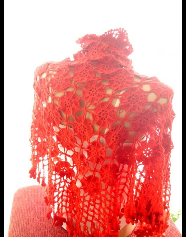 wedding photo - Red shawl Crochet red shawl Beach wrap accessories