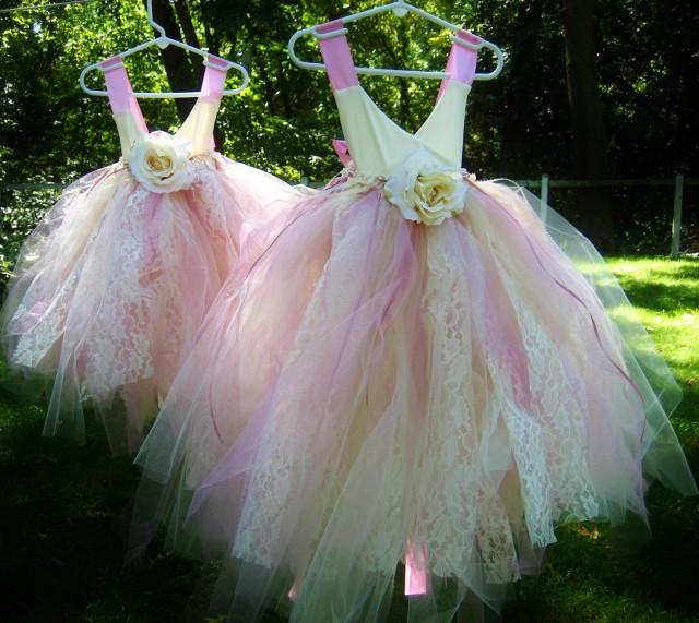 Tulle Flower Girl Dress - size 1T to 5T Pink and Ivory