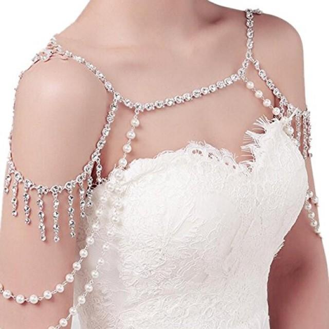 wedding photo - Bridal Silver Crystal Shoulder Body Chain Pendant Necklace