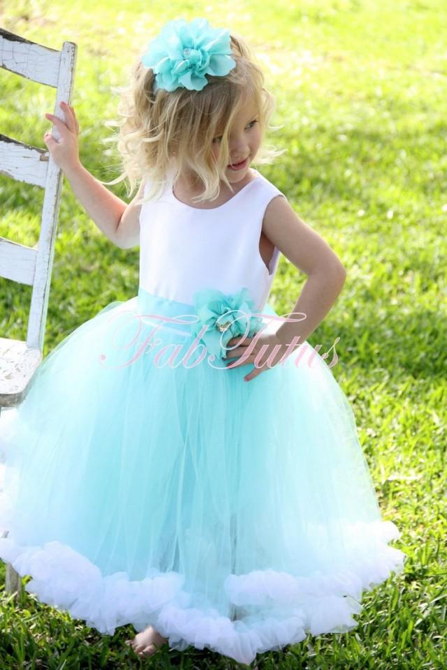 Couture Aqua / Robbin's Egg Blue Flower Girl / Special Occasion Tutu Dress By FabTutus - Jillian