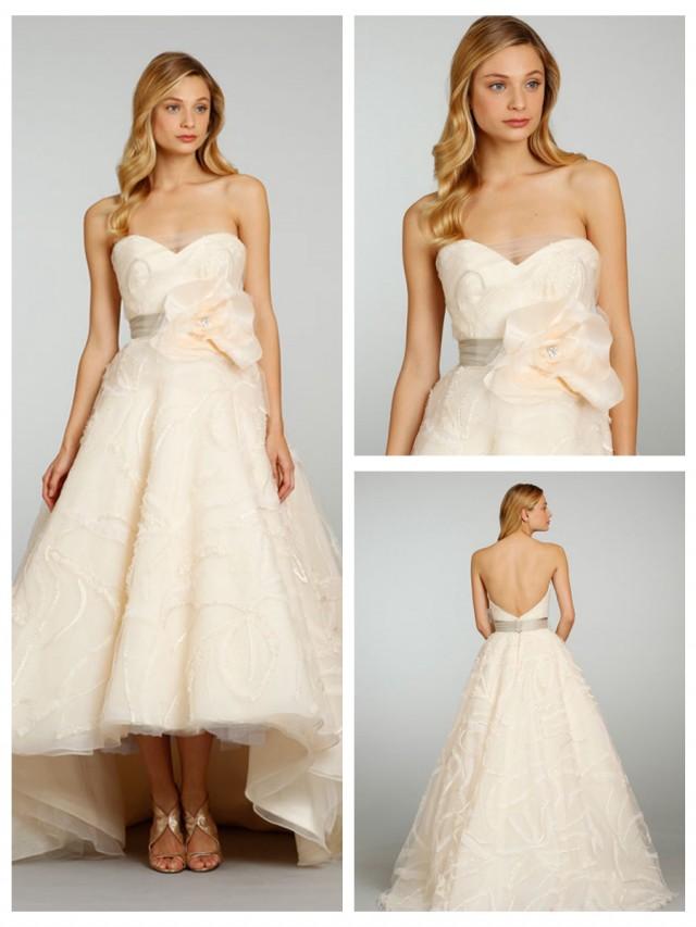 wedding photo - Embroidered Strapless Sweetheart Wedding Dress with High-Low Hem