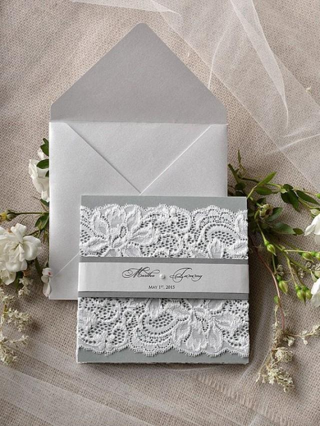 Custom Listing (23) Silver And Grey Wedding Invitation, Lace Wedding Invitations, Vintage Grey Wedding Invitation 4lovepolkadotslkadots