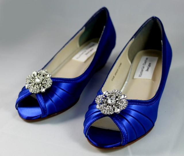 Royal Blue Wedding Shoes wedge -- 1 wedge heels- Low heel wedge- Wide widths shoes available