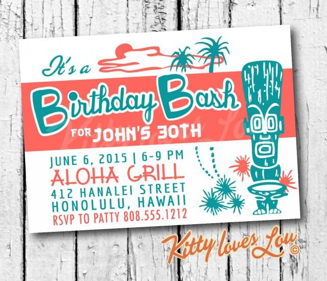 PRINTABLE Birthday Party Invitation Digital PDF Tiki invite Hawaiian Wedding Bachelorette Bridal Shower Retro vintage Luau Beachy diy
