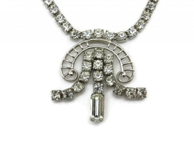 wedding photo - Rhinestone Necklace - Clear Crystal Prom Wedding Jewelry