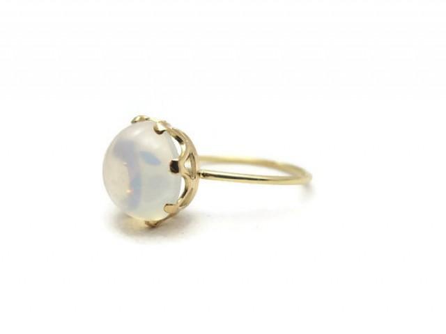 wedding photo - Victorian Moonstone Ring - 14k Gold Antique Engagement Ring, Stick Pin Conversion, 1900s Fine Estate Jewelry