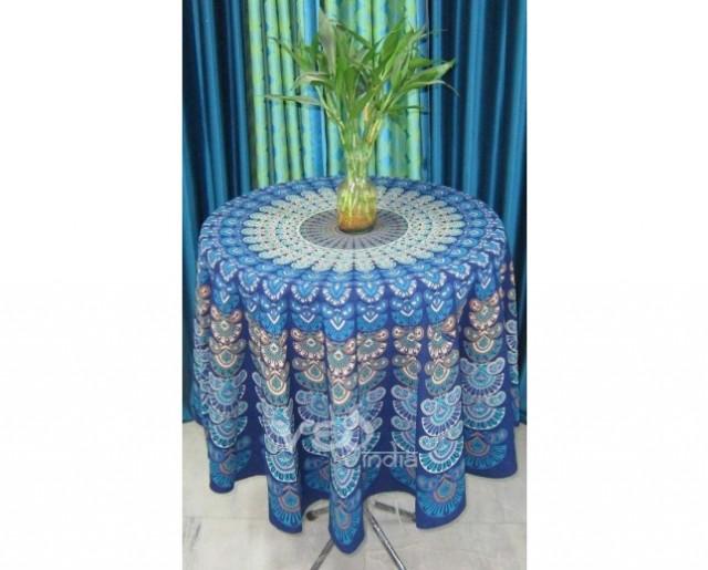 wedding photo - Blue Round Peacock Mandala Tapestry