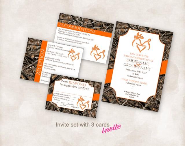 Wedding Invite Set Template Instant Download Printable Kissing Deer With Heart Camo 5x7 With 3 Free Camo Wedding Invitation Templates