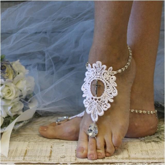 wedding photo - barefoot sandals cross foot jewelry wedding