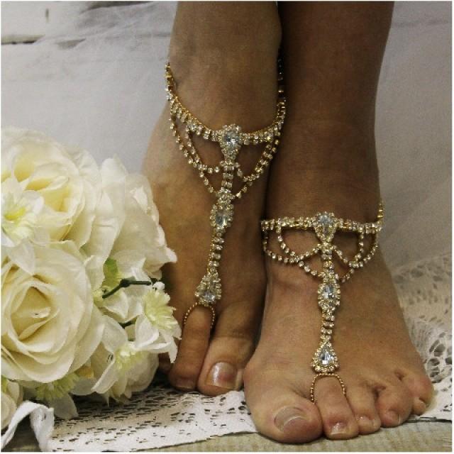 wedding photo - Gold barefoot sandals wedding