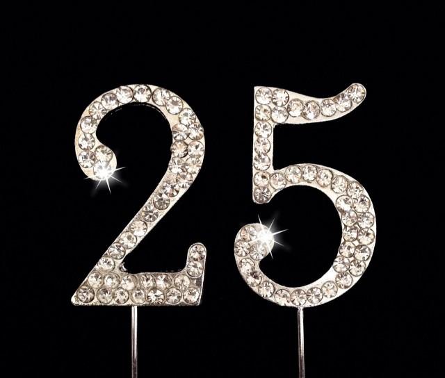 25th Birthday Cake Topper - 25th Anniversary Cake Topper - 1.75 Inches Tall - Cake Decoration