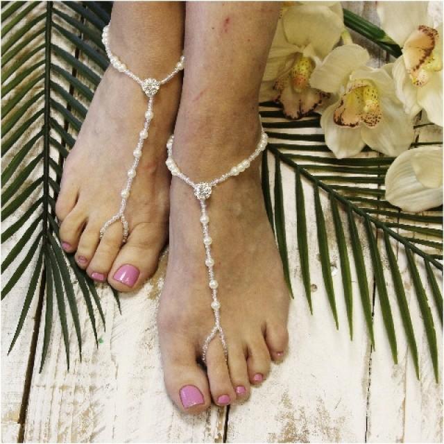 wedding photo - Barefoot sandals - pearls - rhinestones