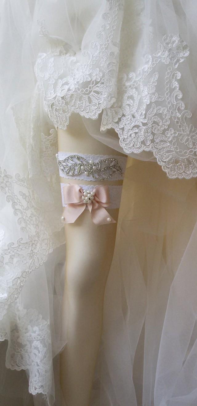 wedding photo - Wedding Garter Set , Of White Lace Garter Set, Bridal Leg Garter,Rustic Wedding Garter, Bridal Accessory, Rhinestone Crystal Bridal Garter