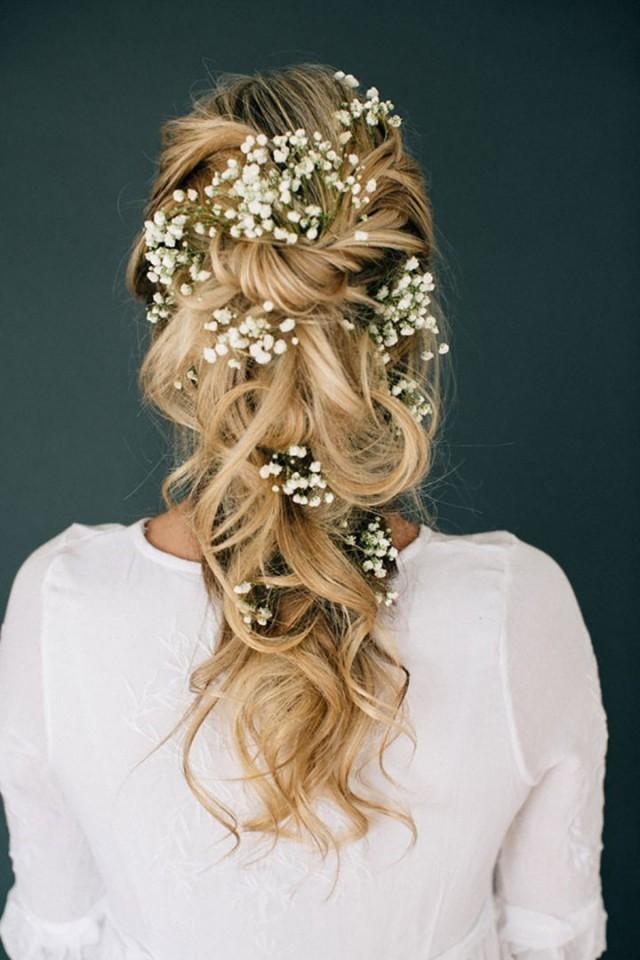 wedding photo - Romantic Tousled Bridal Braid Adorned With Baby's Breath