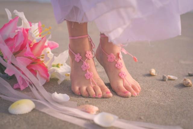 wedding photo - Girls Shoes- Toddler Barefoot Sandals- Baby Foot Jewelry- Beach Wedding- Footless Sandal- Barefoot Wedding Sandal- Flower Girl Gift- Sandles