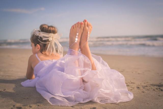 wedding photo - Girls Barefoot Sandals- Foot Jewelry- Beach Wedding- Footless Sandals- Barefoot Wedding Sandals- Flower Girl Gift- Baby barefoot Sandles