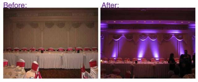 wedding photo - before and after uplighting