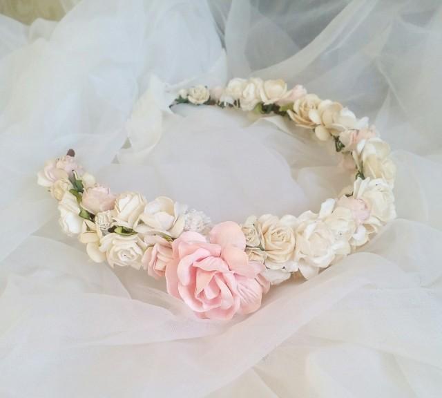 wedding photo - Floral crown, Bridal crown, bridal flower crown,white hair wreath, ivory flower crown, floral hair wreath, floral boho wreath
