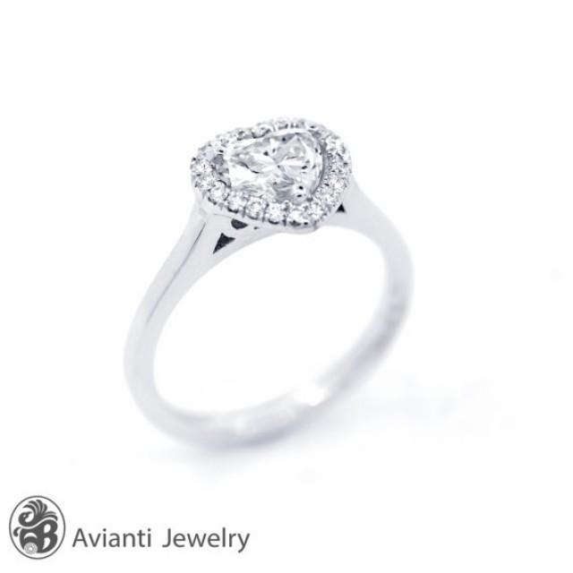 wedding photo - Ring, Engagement Ring, Heart Diamond Engagement Ring, Diamond Heart Engagement Ring, Engagement Ring, Heart with Diamond Halo Ring