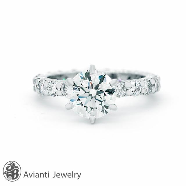 wedding photo - Ring, Eternity Engagement Ring, Prong Set Round Diamond Ring, Eternity Diamond Semi-Mount, Platinum Diamond Engagement 