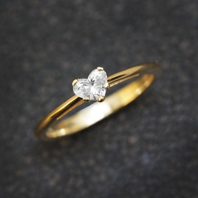 wedding photo - Heart Diamond Ring, Solitaire Ring, 14K Gold Ring, 0.3 CT Diamond Ring, Delicate Ring, Unique Engagement Ring, Heart Ring